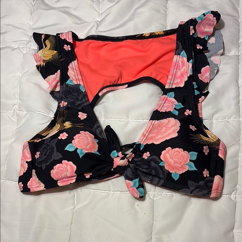 Time & Tru Floral Ruffle Bikini Top - Picture 3 of 9